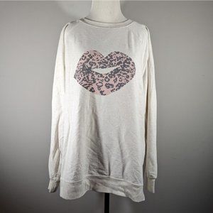 Wildfox Leopard Lips Oatmeal Oversized Sweatshirt Women's Size M